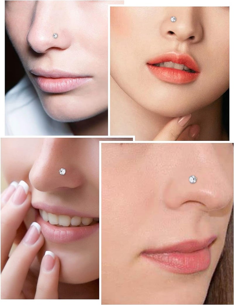 Ftovosyo 20G 18G 16G Threadless Push in Nose Rings Studs Surgical Steel Pushin Nose Stud 2mm 2.5mm 3mm Round Crystal Opal Labret Lip Medusa Piercing Jewelry Conch Helix Tragus Earring for Women Men - Image 5